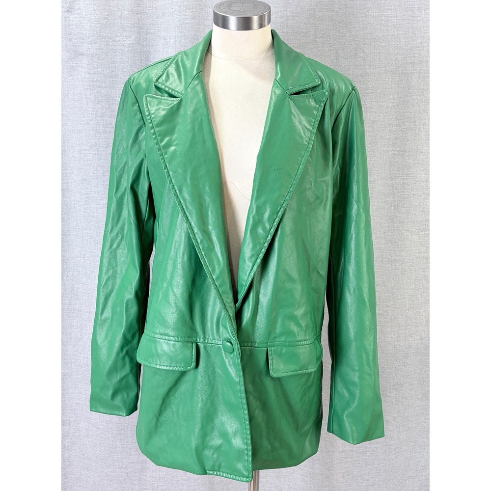 Hutch Anthropologie Kelly Green Vegan Leather Blazer Jacket Size L